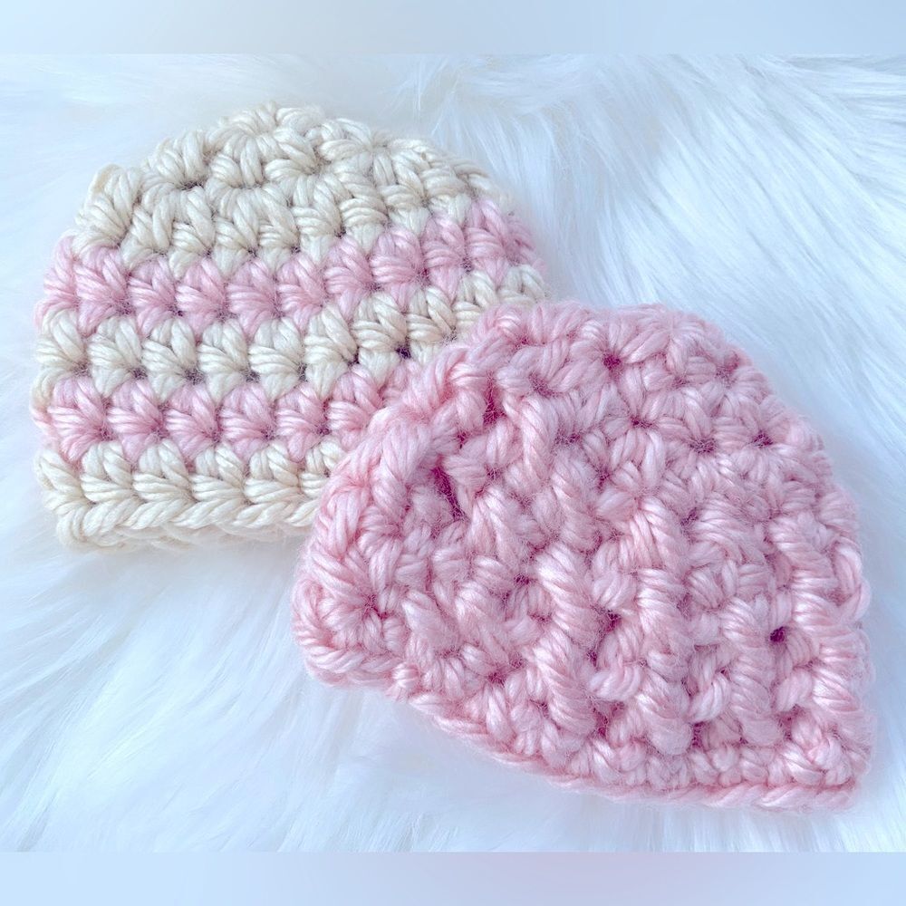 Newborn Baby Girl Handmade Crochet Hat Gift Set Gift Pink White 0-3
